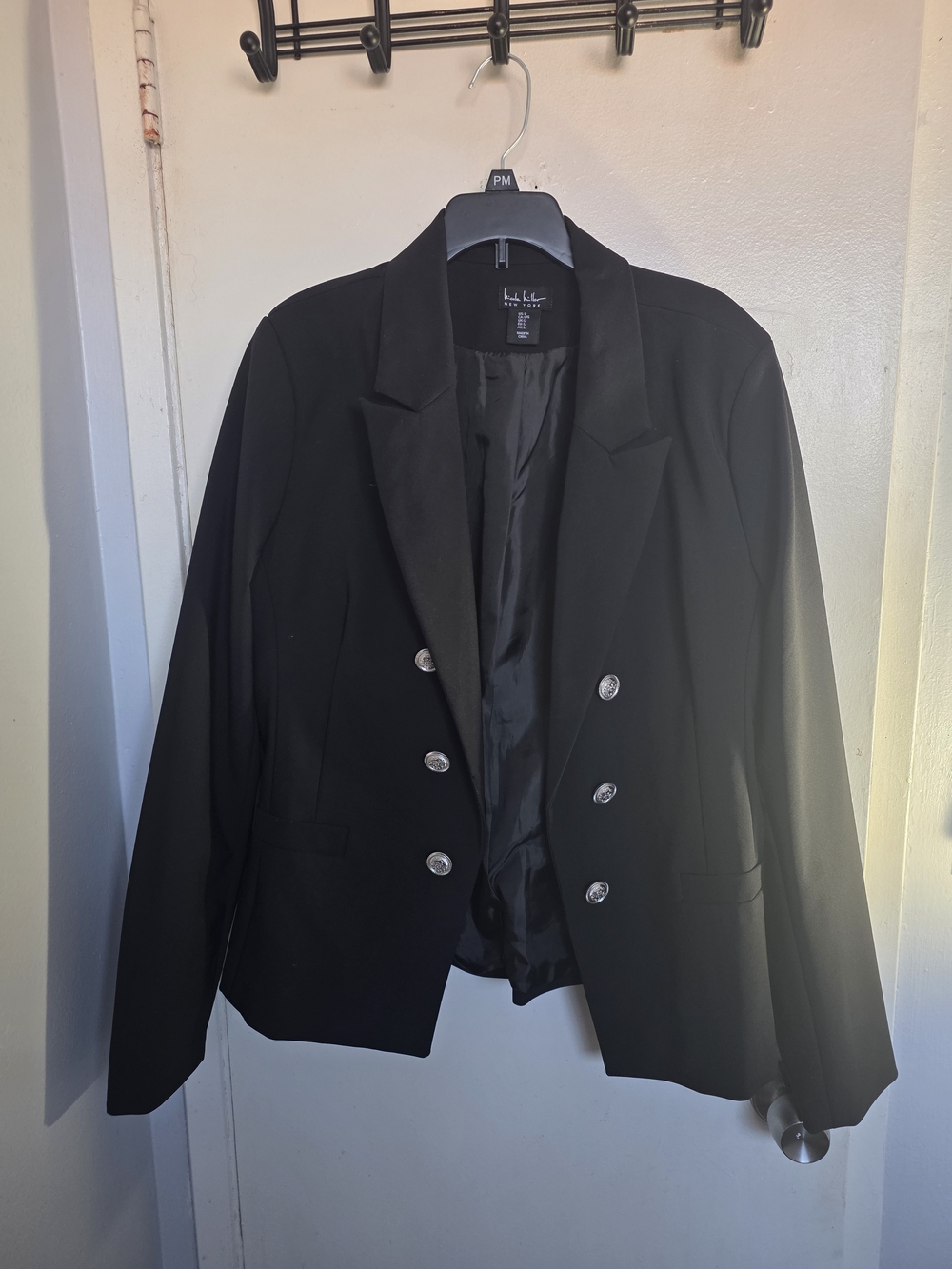 Nicole Miller Black Double-Breasted Blazer with Silver Buttons